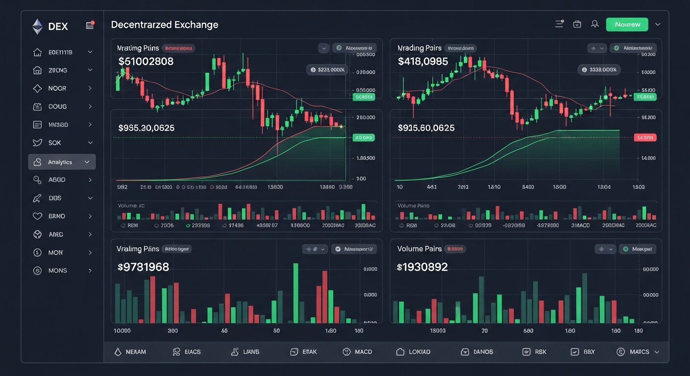 Dexscreener real-time DEX analytics platform dashboard showing live cryptocurrency trading data